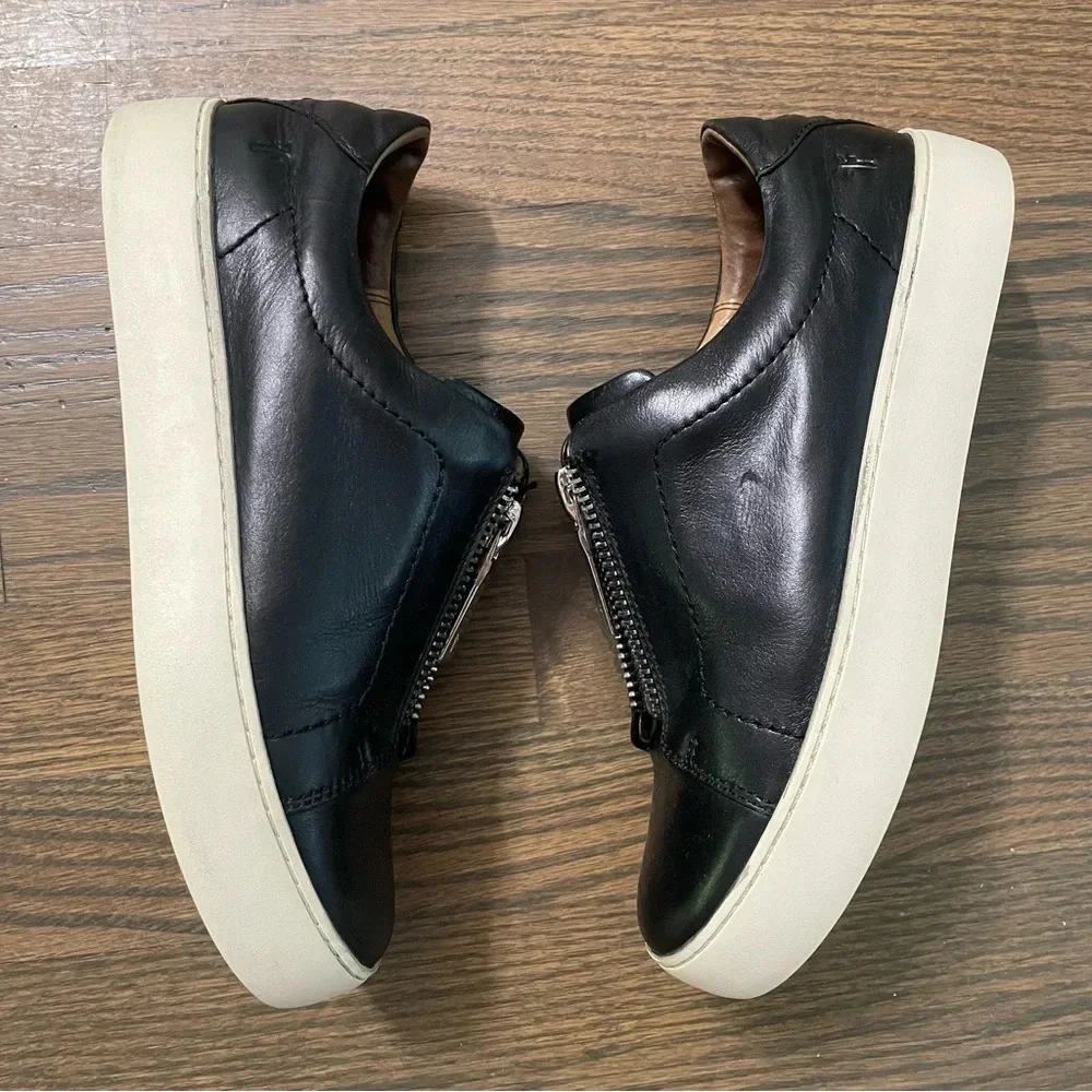 FRYE Lena Zip Up Platform Black Polished Soft Full Grain Leather Sneaker Size 7